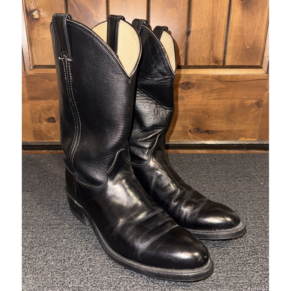 Justin Black Men's Leather Cowboy Western‎ Boots Style 3040 Size 10 1/2D